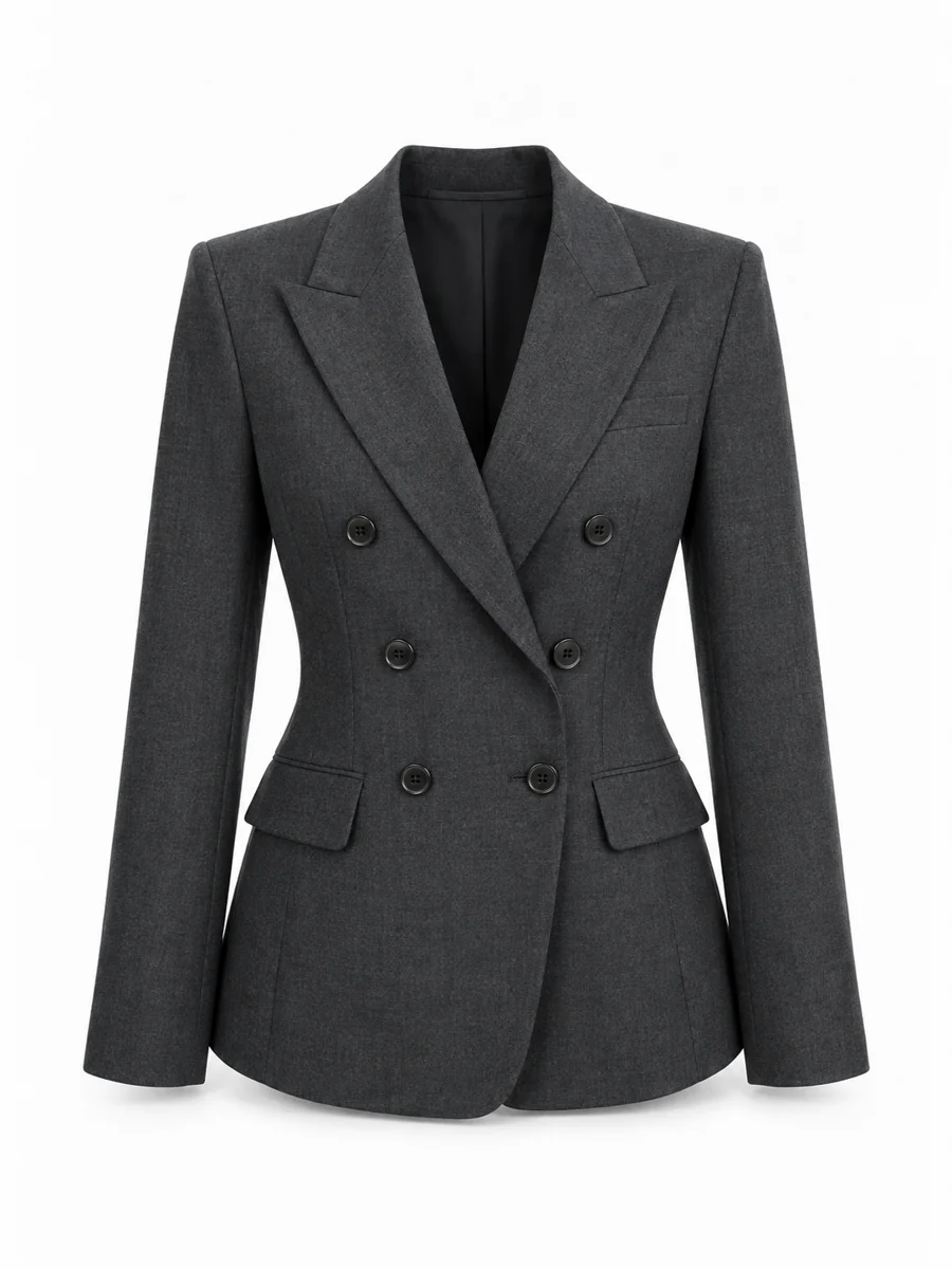 Double-breasted city blazer, shown in Charcoal