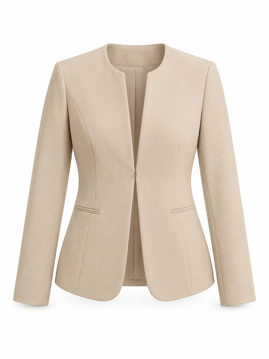 Collarless structured blazer, shown in Sand