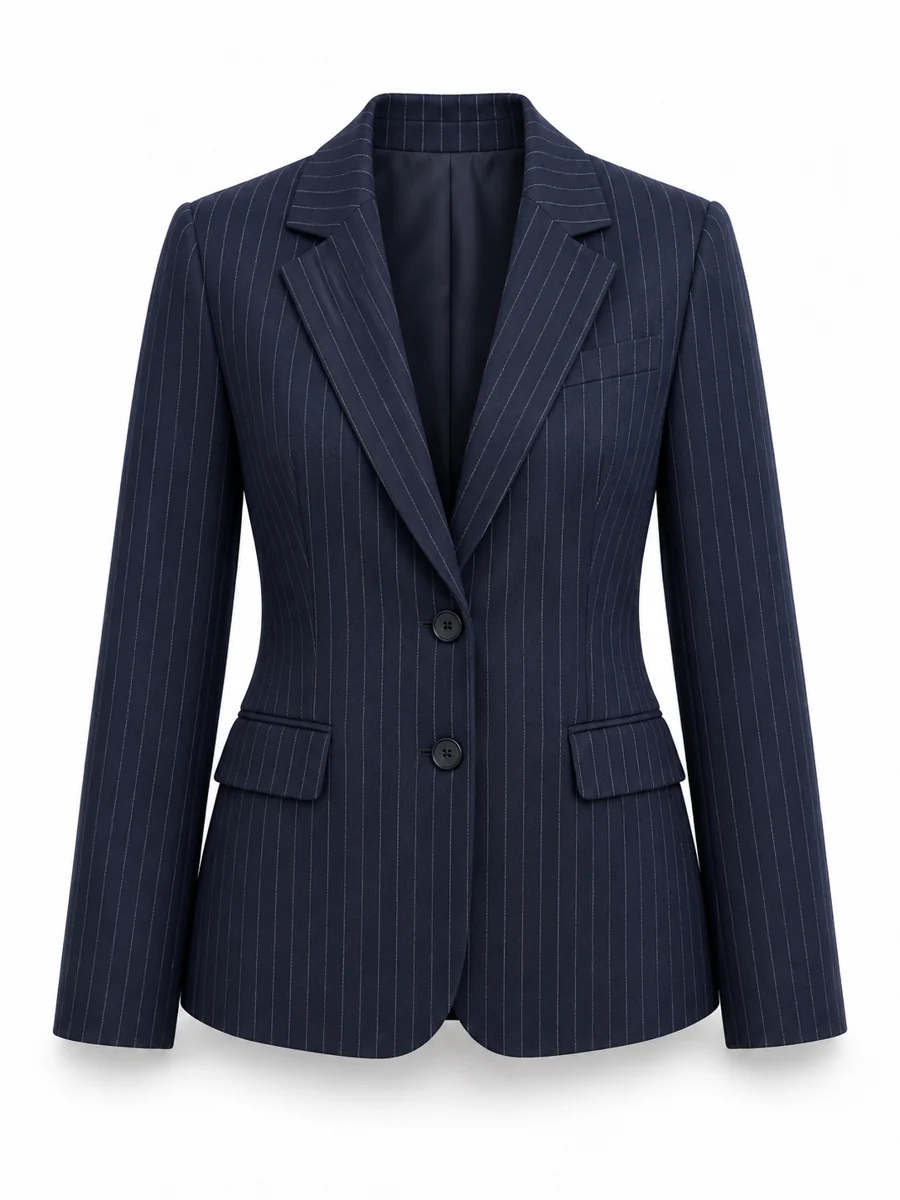 Pinstripe tailored blazer, shown in Navy
