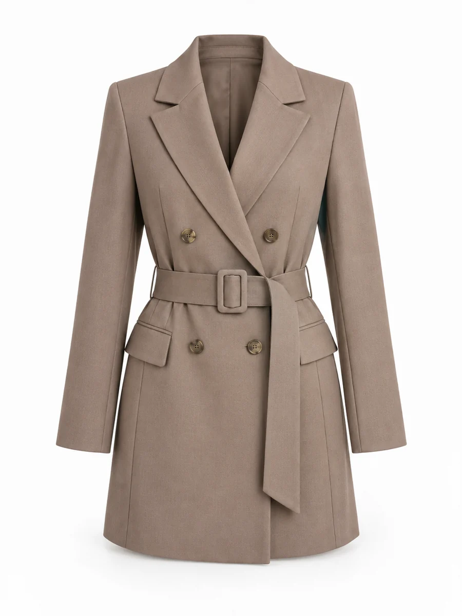 Belted statement blazer, shown in Taupe