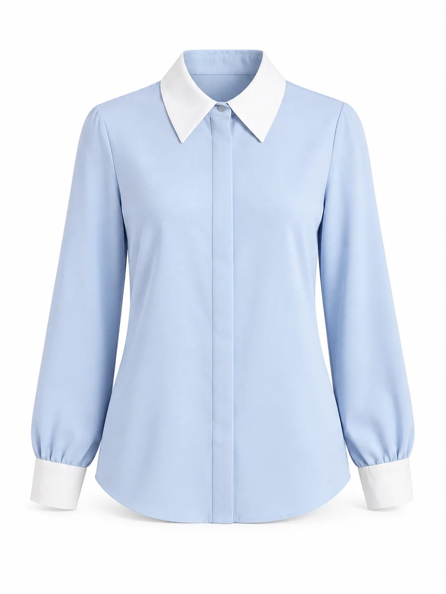 Contrast-collar blouse, shown in Pale Blue