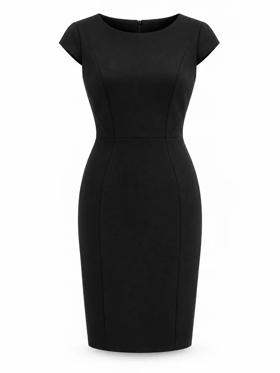 Panelled pencil dress, shown in Black