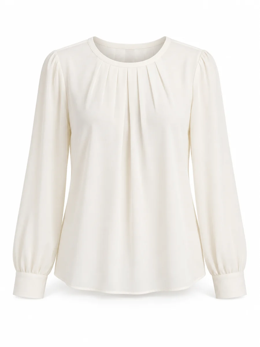 Pleat-front blouse, shown in Ivory