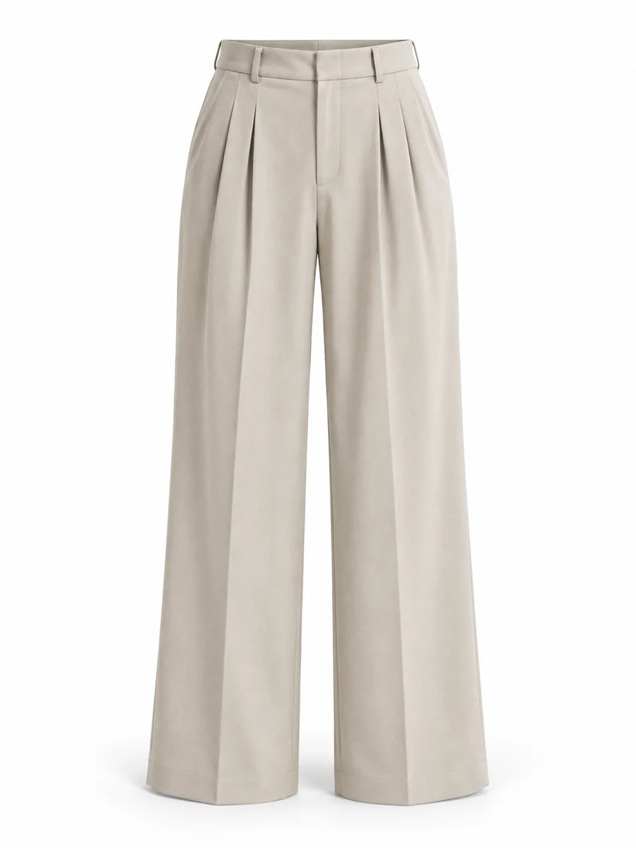 Pleat-front trousers, shown in Stone